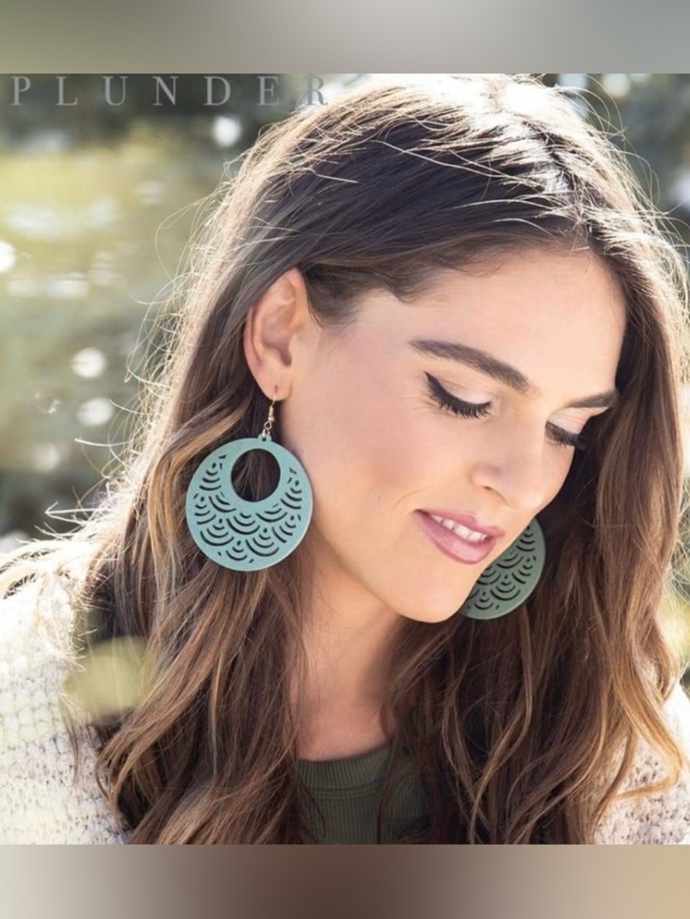 Plunder Circle Laser Cut Earrings Teal Sage Mint Green Michelle Lea Wood Dangle